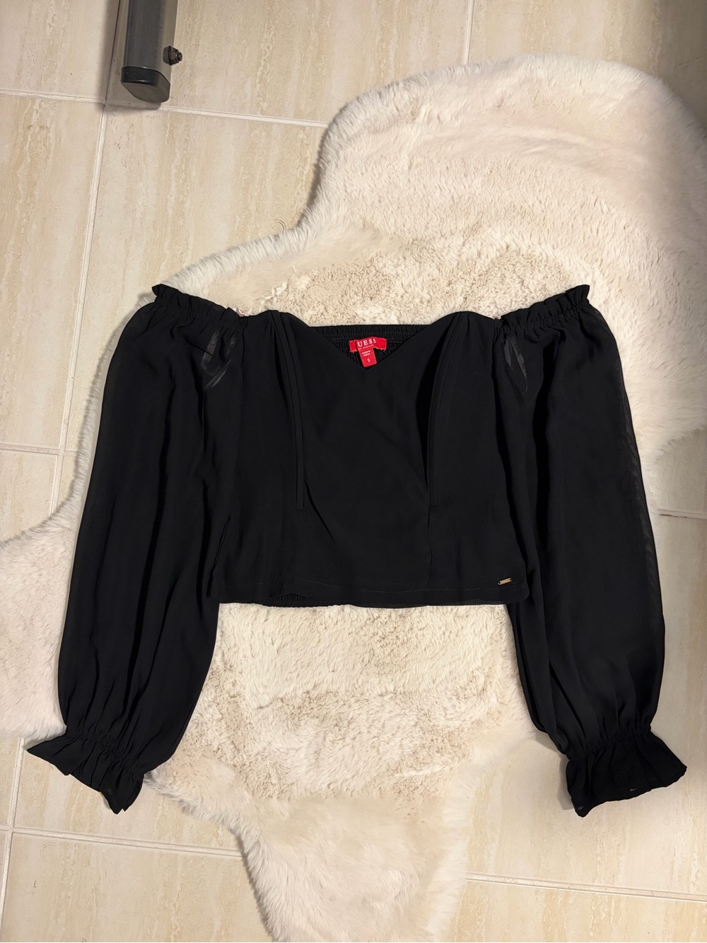 Guess Black Off-Shoulder Long Sleeve Top - S